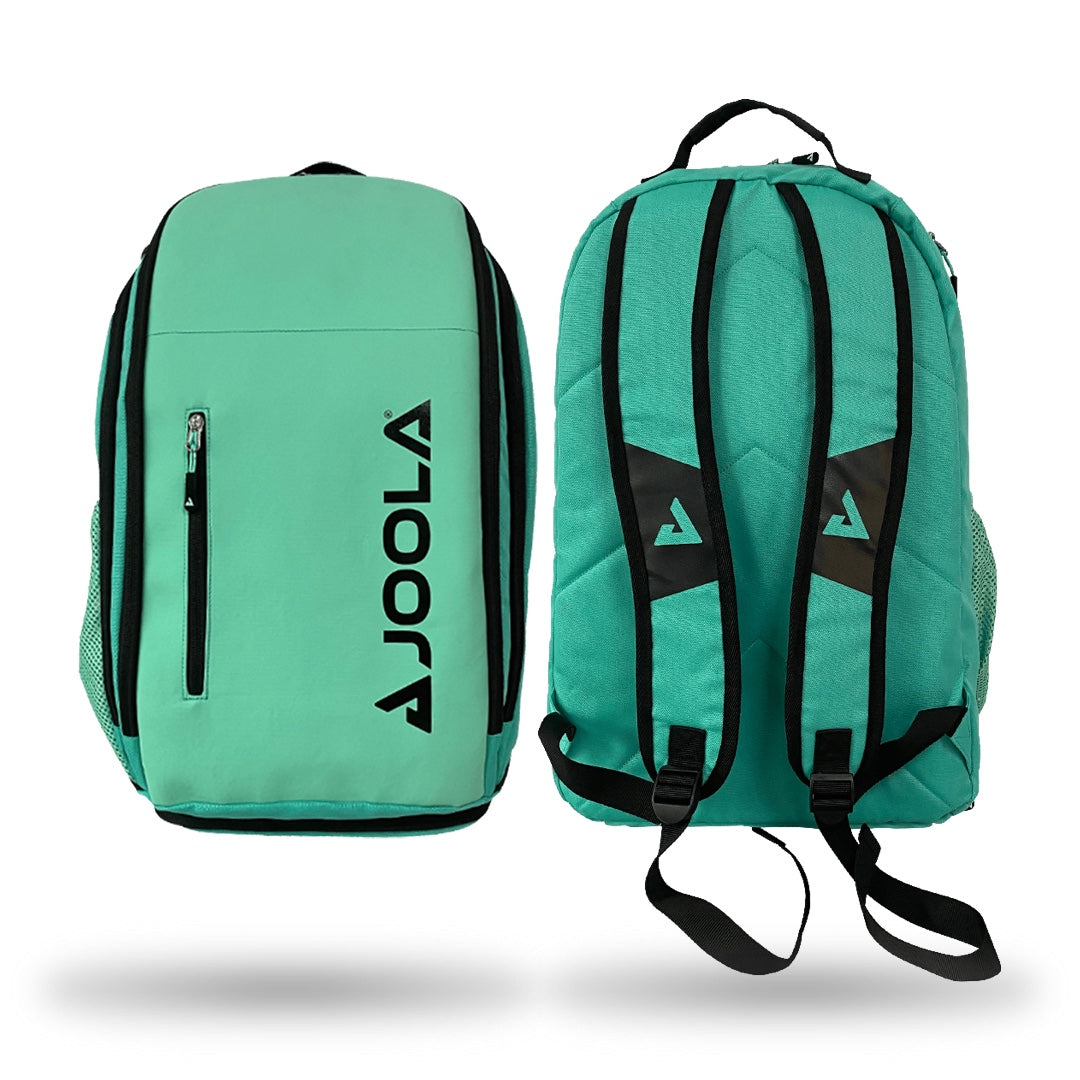 Two JOOLA Vision II Backpack Pickleball Bags, one displayed front view and the other back view, both featuring black straps and a logo. Each backpack is made from 600d polyester.