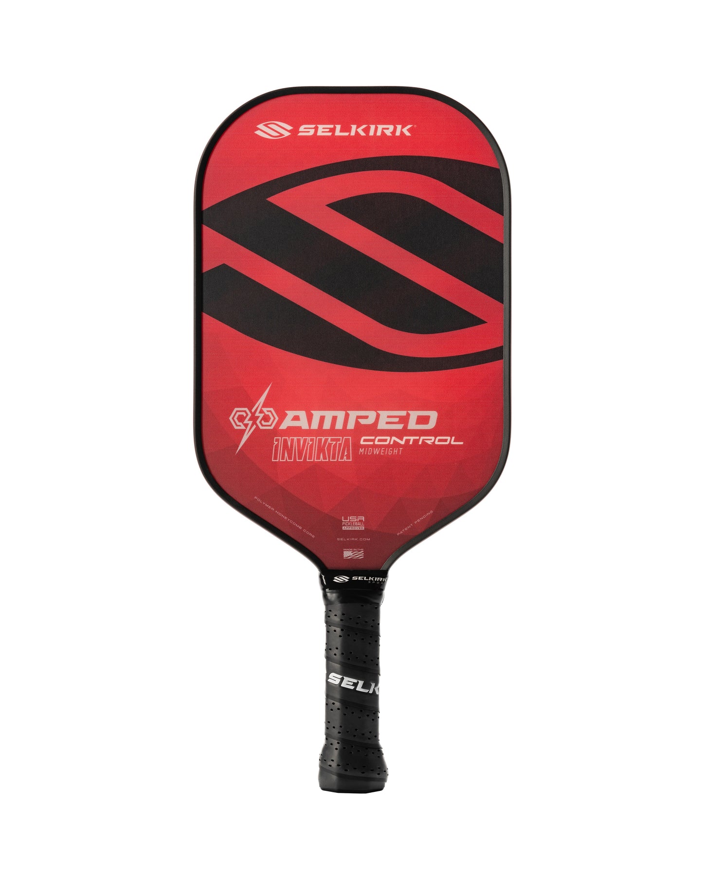 Red Selkirk AMPED Control Invikta 16mm Pickleball Paddle with a black handle, featuring the "Amped Control Invikta" text and logo.