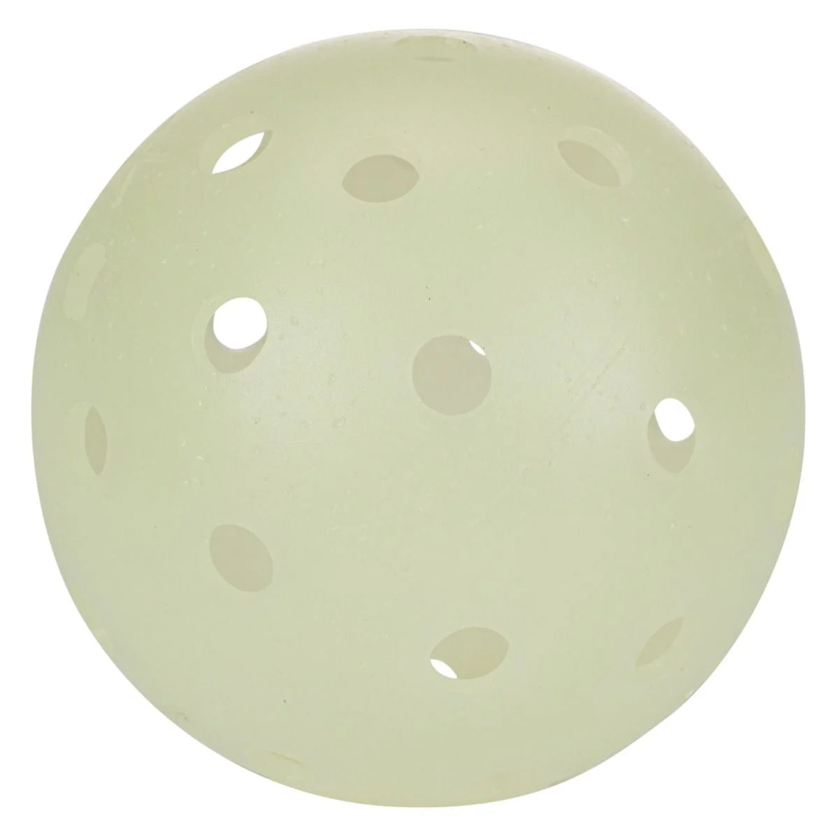 A premium performance, white perforated plastic ball with multiple evenly spaced holes designed for Franklin X-40 Glow-In-The-Dark Pickleball Balls by Franklin, ideal for night matches.