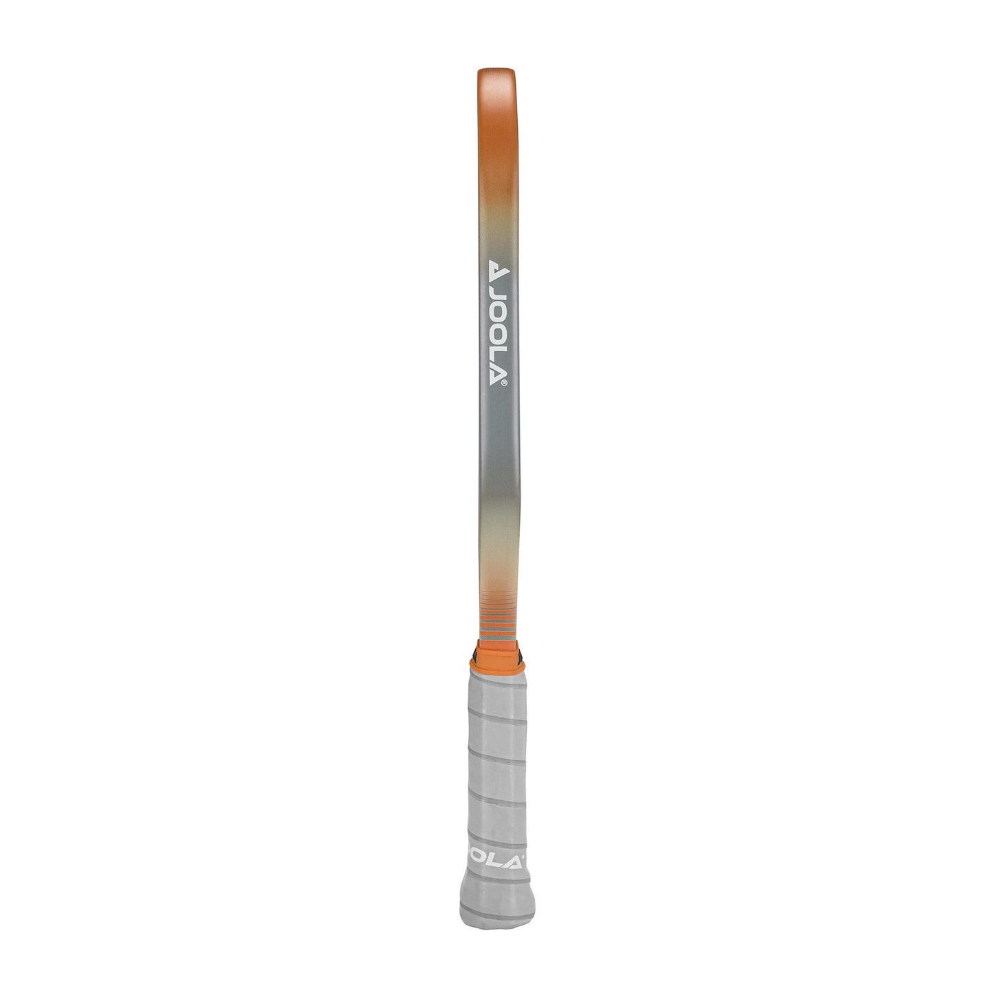 Front view of the JOOLA Collin Johns Scorpeus GEN3 16mm Pickleball Paddle featuring an orange and gray color gradient, a visible handle grip, and the JOOLA logo on the side.