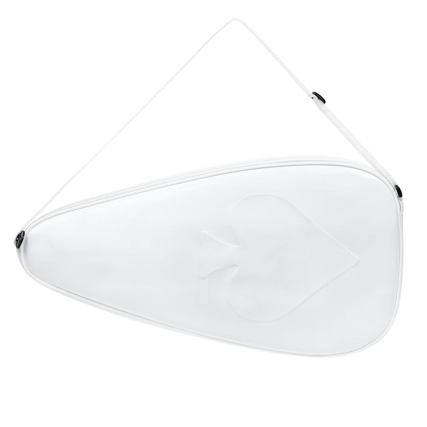 A white, semi-transparent ProKennex Black Ace LG Pickleball Paddle - Daniel de la Rosa Signature Edition with a central breathing valve and adjustable head straps, featuring a carbon graphite face, isolated on a white background.
