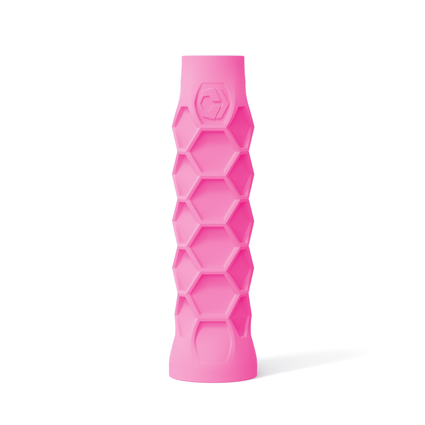 Hesacore XS Pickleball Grip by Hesacore, pink and cylindrical with a hexagonal pattern texture.