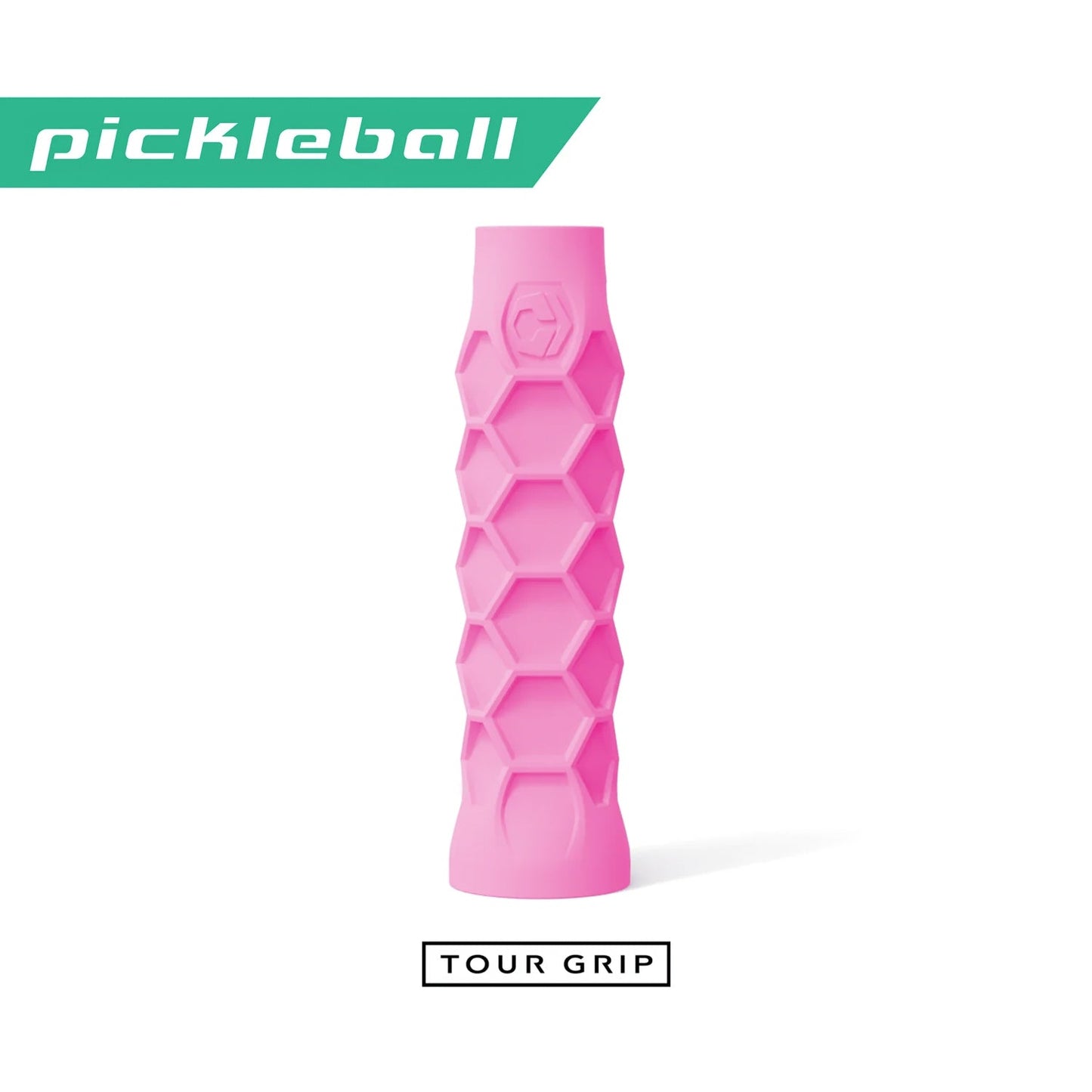 Hesacore's Hesacore XS Pickleball Grip features a pink hexagonal pattern with a "tour grip" label.