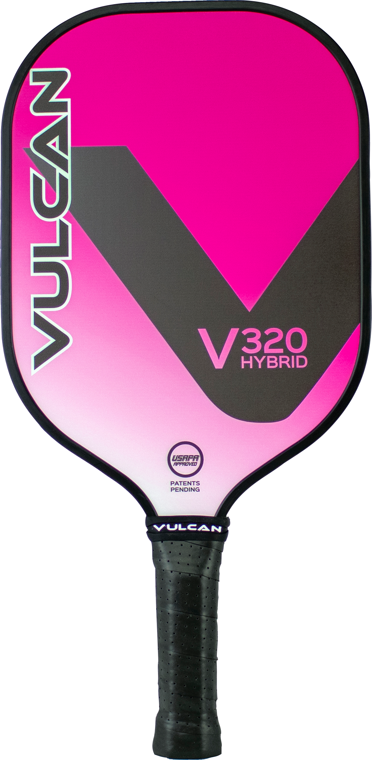 A Vulcan V320 Pickleball Paddle with a pink and black Deep Waters design, featuring the brand name "Vulcan" and model name "V320 Hybrid" text on the paddle surface.