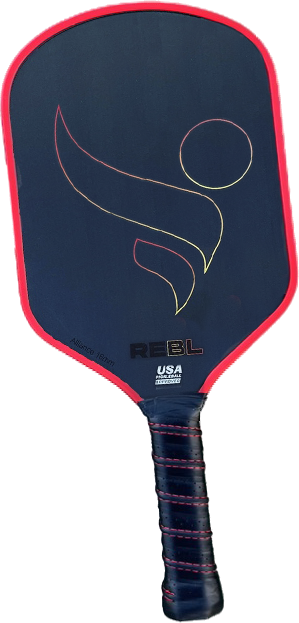 A black and red REBL Alliance 13mm Pickleball Paddle with the brand name "REBL" and "USA Pickleball Approved" printed on the surface. The paddle has a stylized logo in yellow.