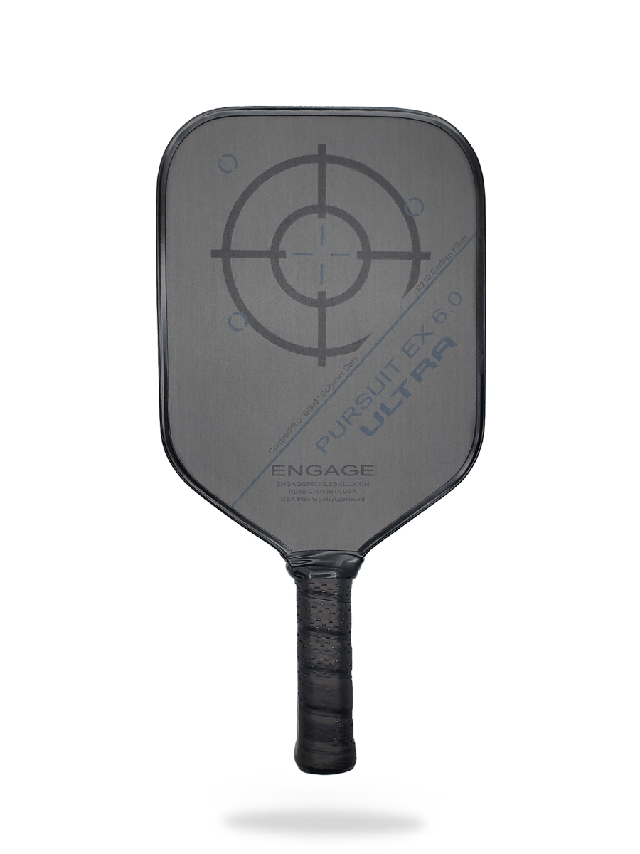 Engage Pursuit ULTRA EX 6.0 Pickleball Paddle with a bullseye design on the paddle face and a black grip handle.