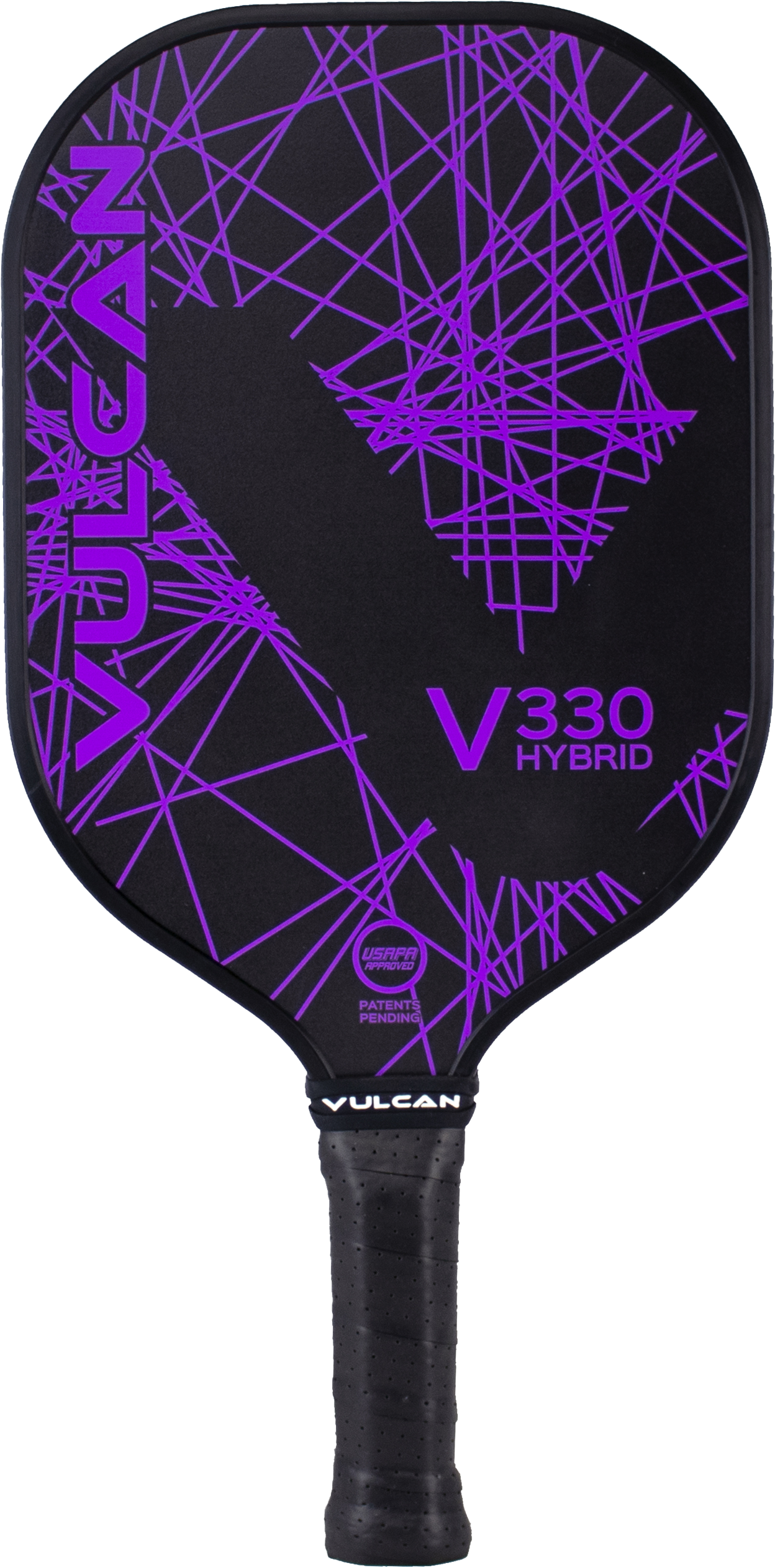 A purple and black Vulcan V330 Pickleball Paddle on a white background.