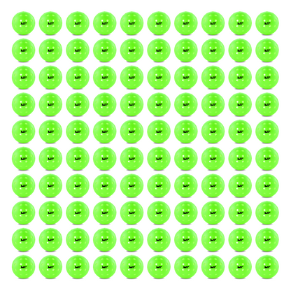 A product image displays a grid of 100 identical Life Time LT Pro 48 Pickleball Balls in bright green, each labeled "Life Time" in black text, arranged in 10 rows and 10 columns on a clean white background.