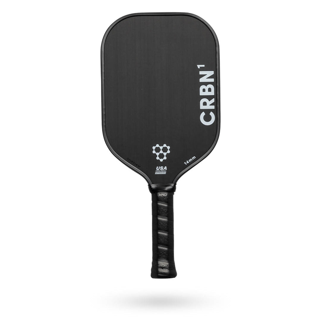 A black CRBN 1 - 14mm Pickleball Paddle with the word CRBN on it.