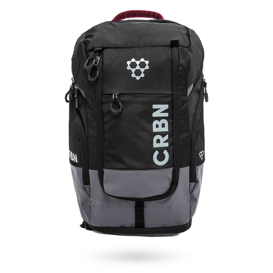 A black CRBN Pro Team Backpack Pickleball Bag with the brand name "CRBN" on it.