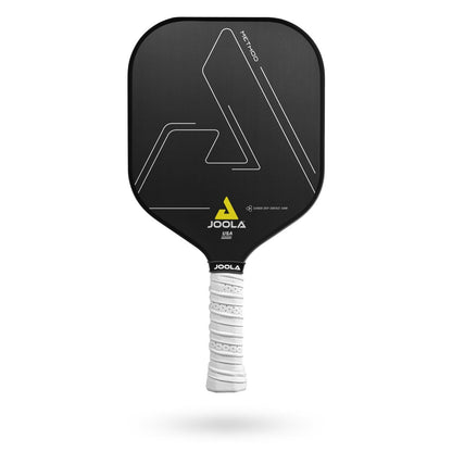 JOOLA Method CGS 14 Pickleball Paddle with geometric design, white grip, honeycomb polymer core, and yellow triangle logo near the center.