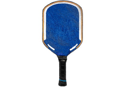 The Diadem Edge BluCore Hybrid 16mm Pickleball Paddle features a blue rectangular design, black grip, and white-orange accents, highlighted against a white background in this product description.