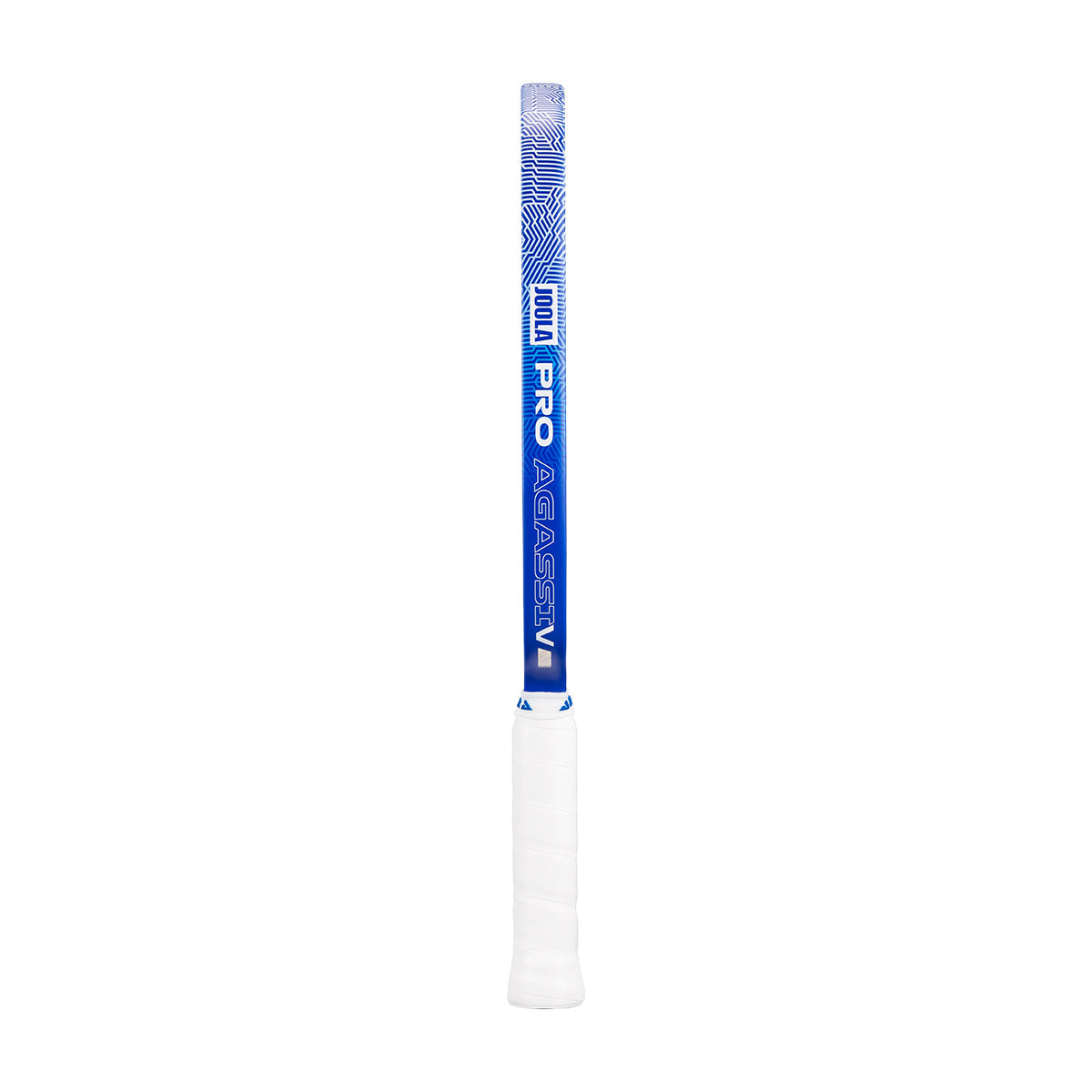 A JOOLA Agassi Pro V 16mm Andre Agassi Royal Blue Pickleball Paddle stands upright on a white background, showcasing the JOOLA brand and advanced carbon fiber technology for pro-level performance.