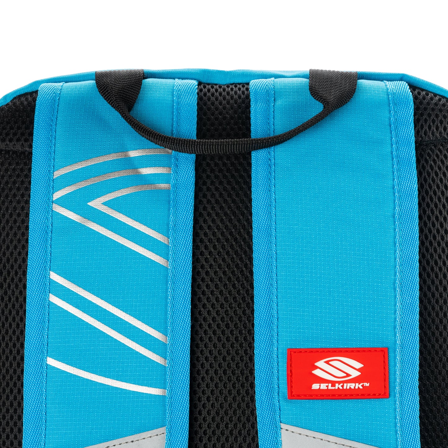 The back of a Selkirk Core Series Day Backpack Pickleball Bag with Selkirk logo on it.