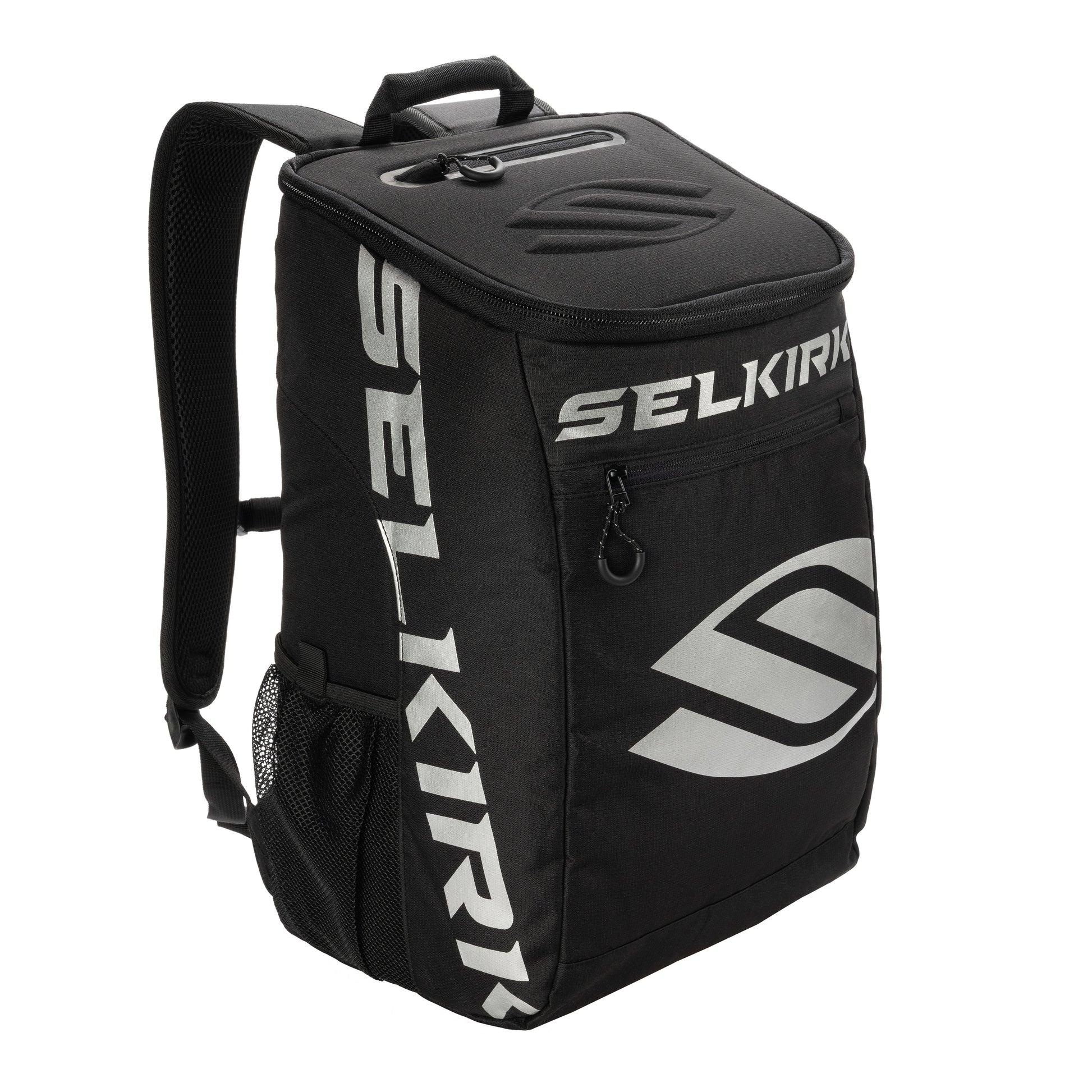 A black Selkirk Core Series Team Backpack Pickleball Bag with the word Selkirk on it.