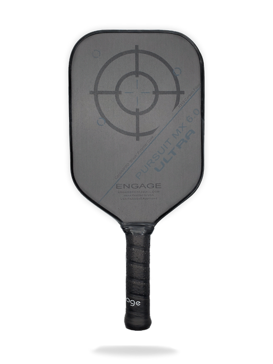 An Engage Pursuit ULTRA MX 6.0 Pickleball Paddle with a black handle.