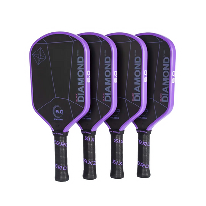 Four Six Zero Black Diamond Power (16mm) Pickleball Paddles with purple and black handles.