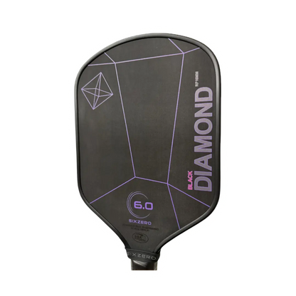 A Six Zero Black Diamond Power (16mm) pickleball paddle by Pickleballist, featuring a geometric design and the logo in white.