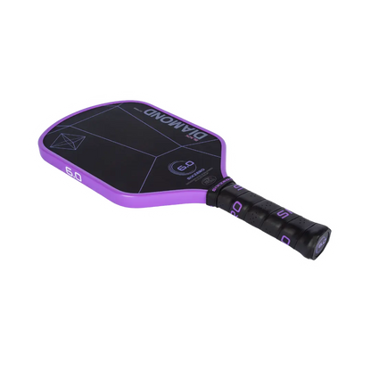 A black and purple Six Zero Black Diamond Power (16mm) pickleball paddle by Pickleballist isolated on a white background.