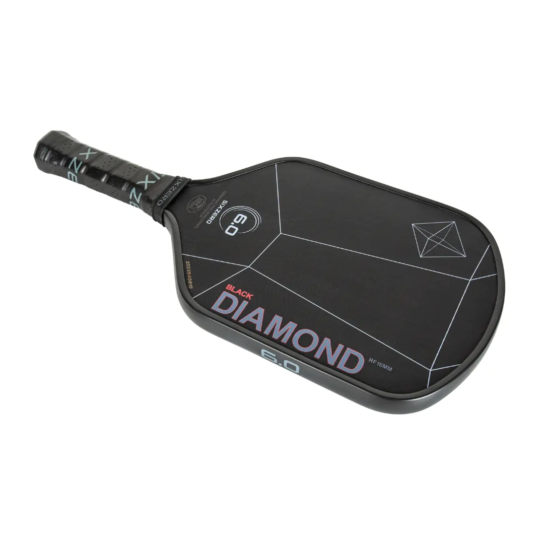 A Six Zero Black Diamond Power (16mm) Pickleball Paddle with the word diamond on it.
