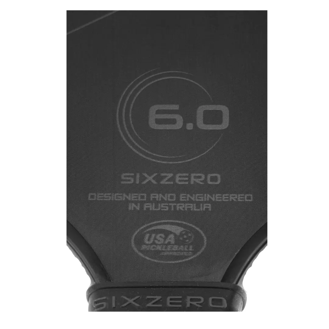 A Six Zero Black Diamond Power (16mm) Pickleball Paddle with the word sixzer on it.