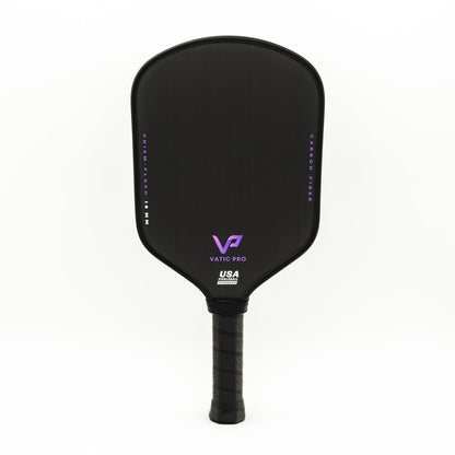 Black Pickleballist Vatic Prism Flash 16mm paddle on a white background, featuring purple and white text detailing the brand and model.