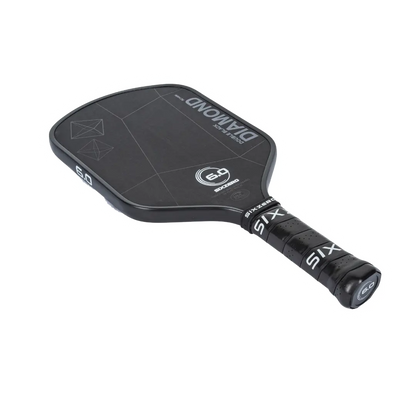 A Six Zero Double Black Diamond Control (14mm) Pickleball Paddle with the brand name "Six Zero" and "C3" logo on the paddle's face. The grip is wrapped in black tape with white branding text reading "SIXS".