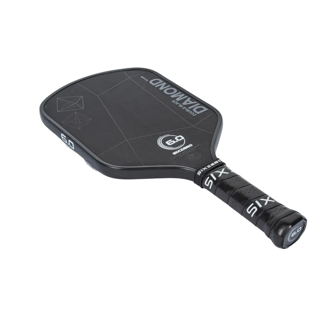 A Six Zero Double Black Diamond Control (16mm) Pickleball Paddle with the brand name "Six Zero" and model "C6" written on it. The handle features a grip marked with "SIXS.