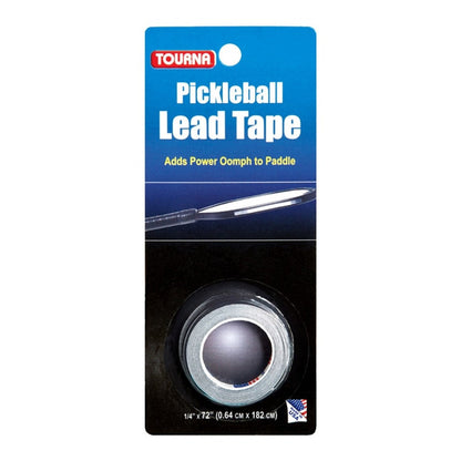 Package of Tourna Pickleball Lead Tape, 1/4 inch by 72 inches, described as adding power oomph to paddle, with a tool image in the background.