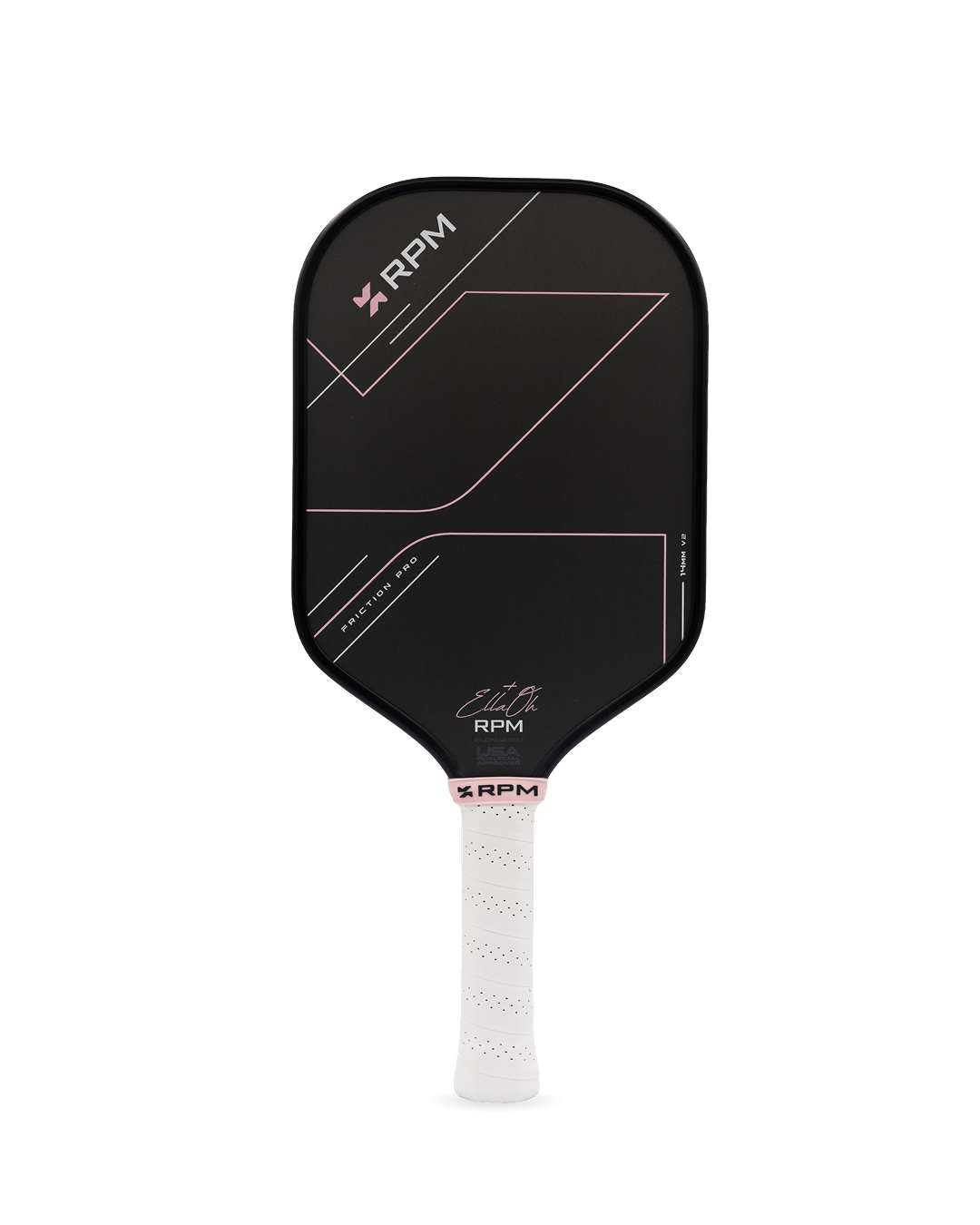 RPM Friction Pro V2 Elongated 14mm Pickleball Paddle Ella Oh Pink front view