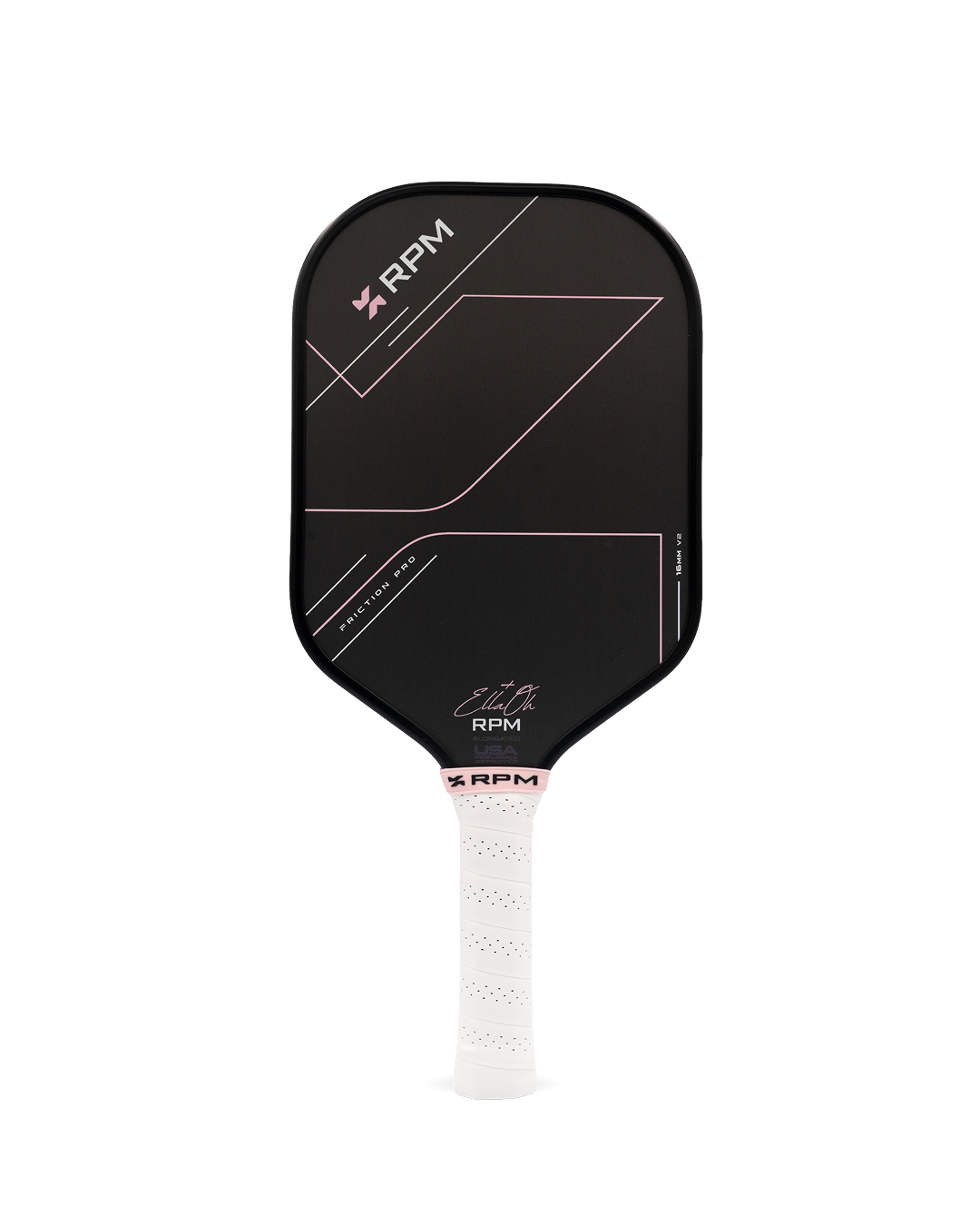 RPM Friction Pro V2 Elongated 16mm Pickleball Paddle Ella Oh Pink front view