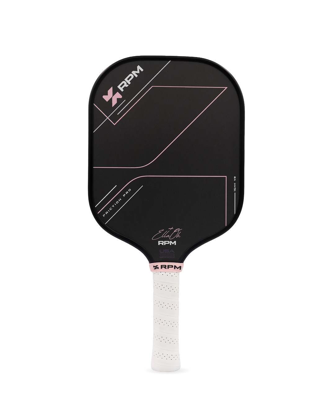 RPM Friction Pro V2 Widebody 16mm Pickleball Paddle Ella Oh Pink front view