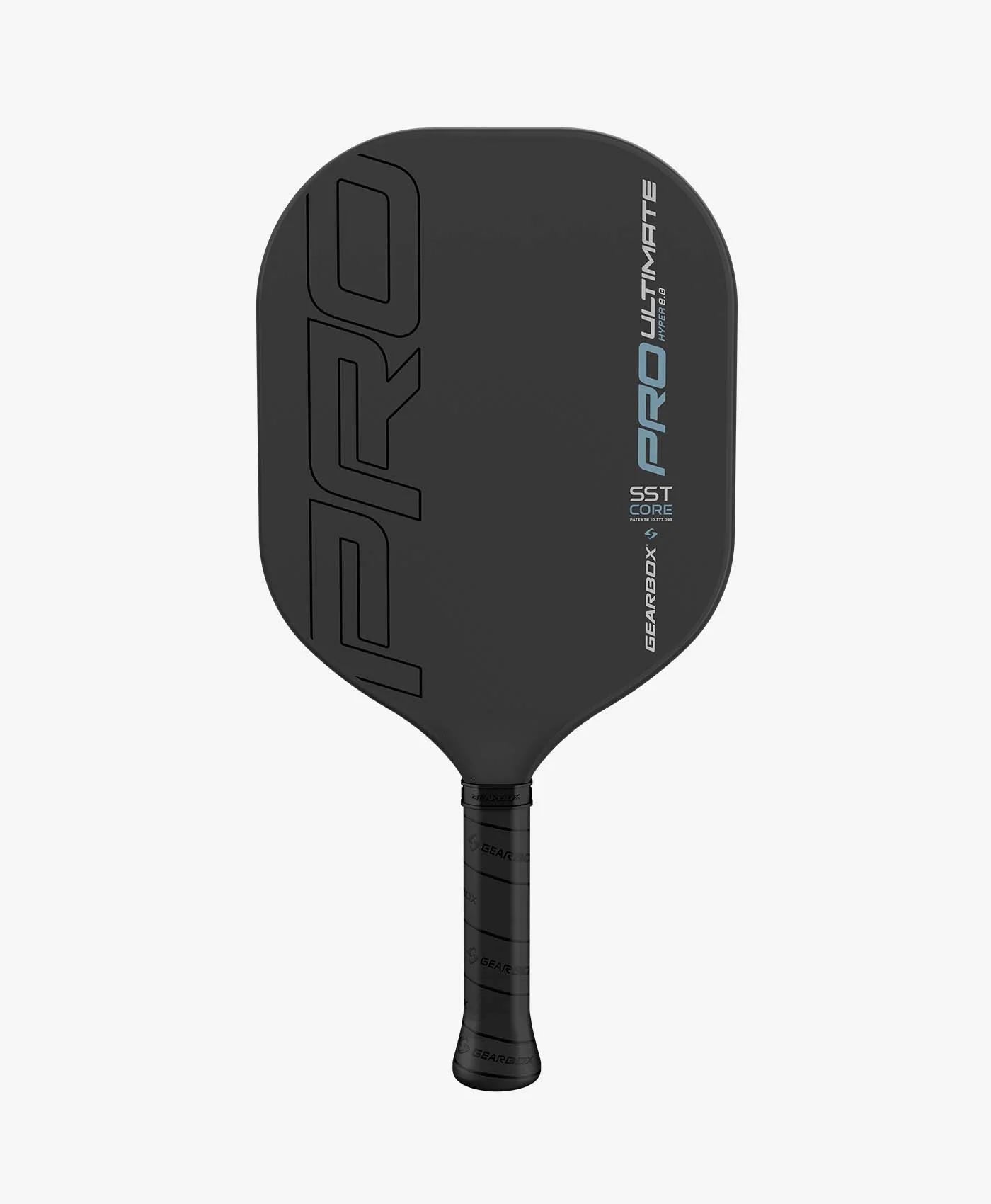 Gearbox's Pro Ultimate Hyper 16mm Pickleball Paddle features a black design with "Pro Ultimate" text, SST core technology, and a textured grip handle.