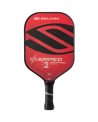 Selkirk AMPED Control S2 16mm Pickleball Paddle in red and black with a black grip.