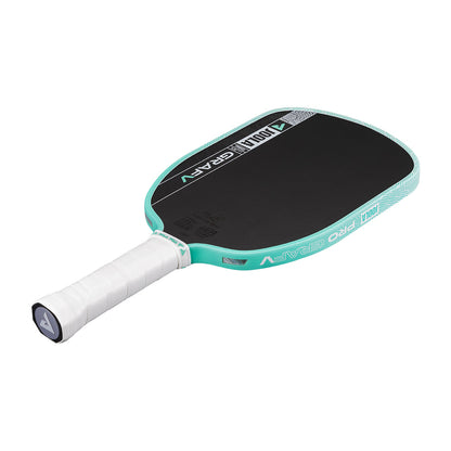 The JOOLA Graf Pro V 16mm Steffi Graf Seaside Green Pickleball Paddle is shown with a black carbon fiber face, seaside green edges, and a white grip against a white background, offering professional-level performance.