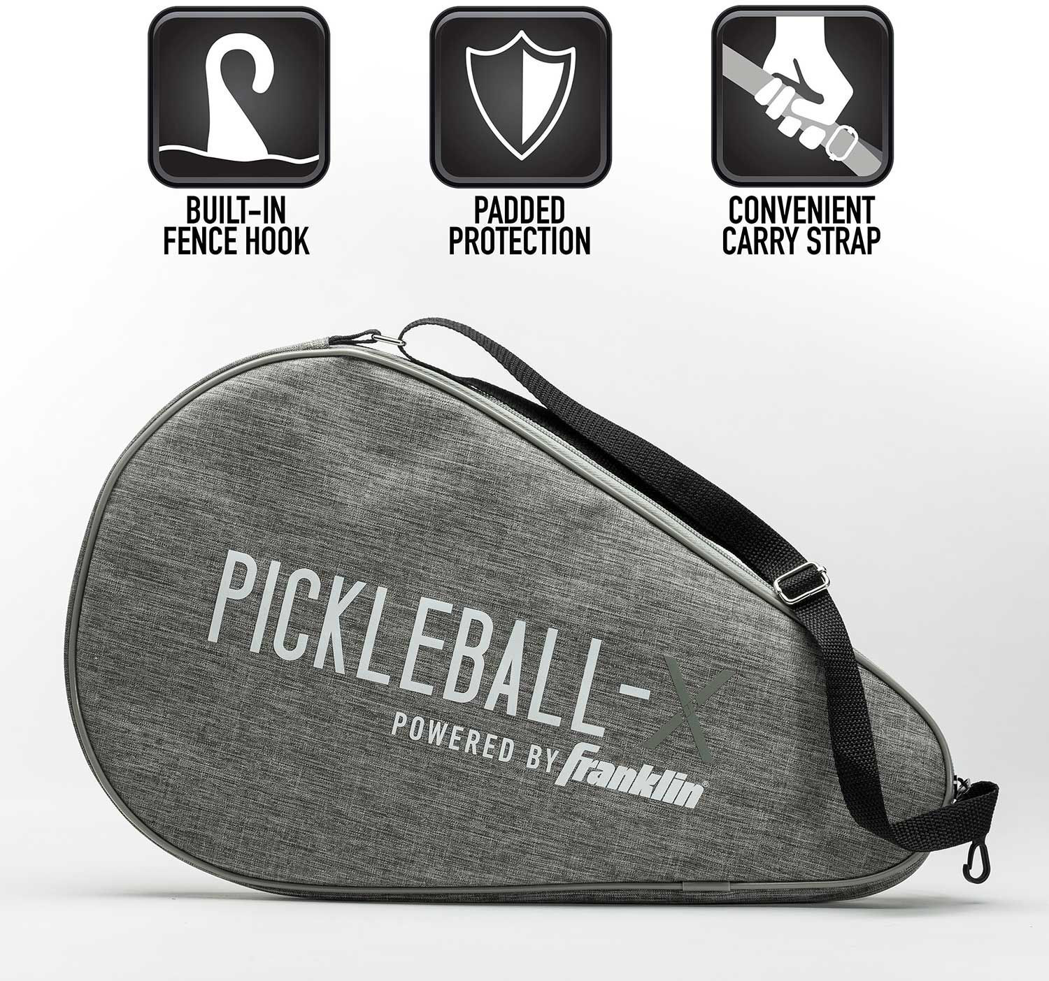 A convenient carry strap for a Franklin Pickleball Paddle Bag with white text.