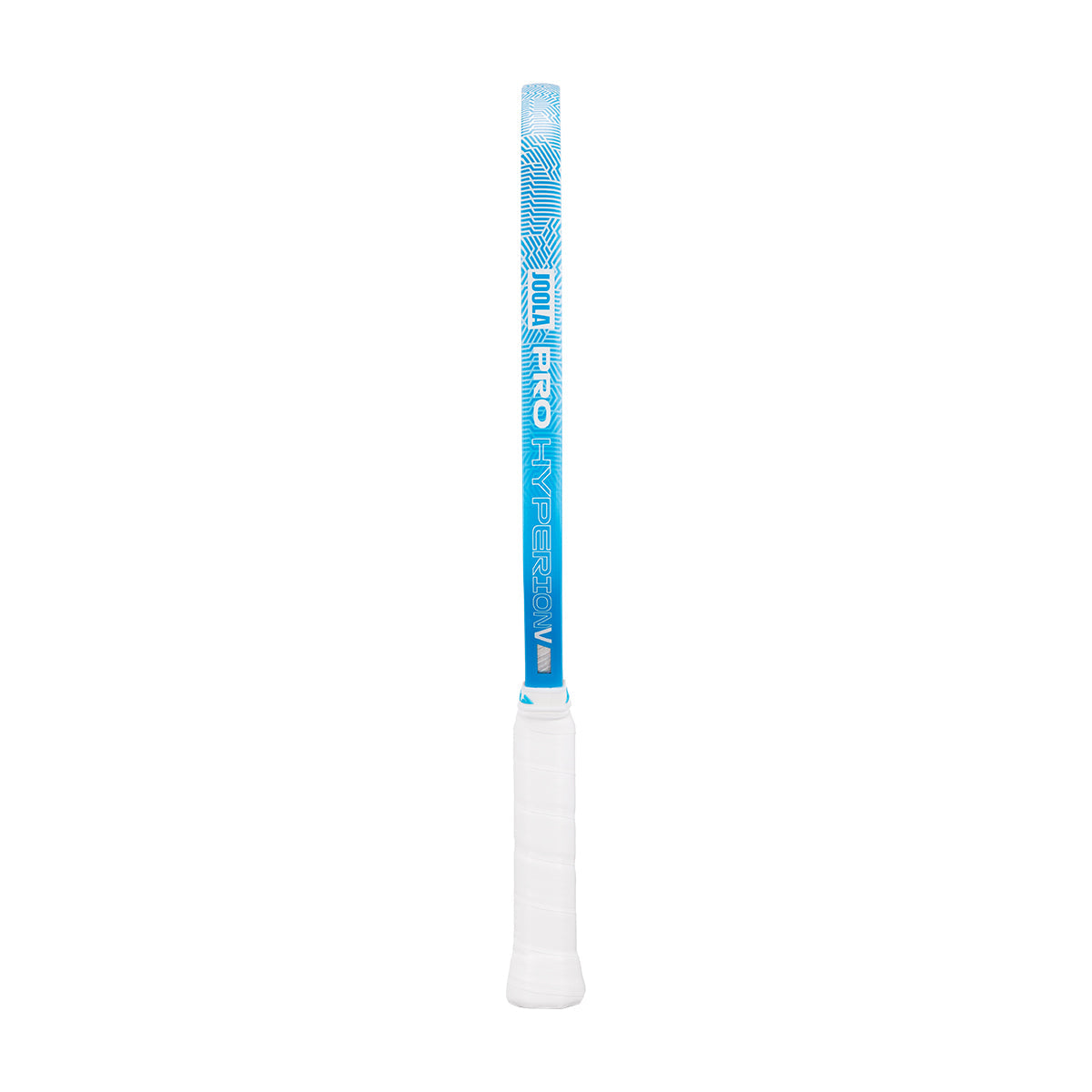 The JOOLA Hyperion Pro V 14mm Ben Johns Bolt Blue Pickleball Paddle features a blue and white design with a rectangular shape, wrapped white grip, and is engineered by JOOLA for professional-level performance.