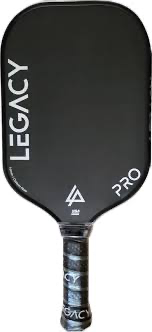 A Legacy Pro Pickleball Paddle by Legacy with the word "LEGACY" in white on the left side, "PRO" in white on the right side, and a patterned grip handle.