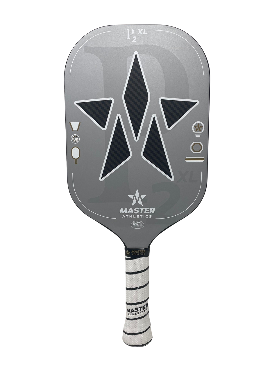 A Master Athletics P2XL Pickleball Paddle with a star on it.