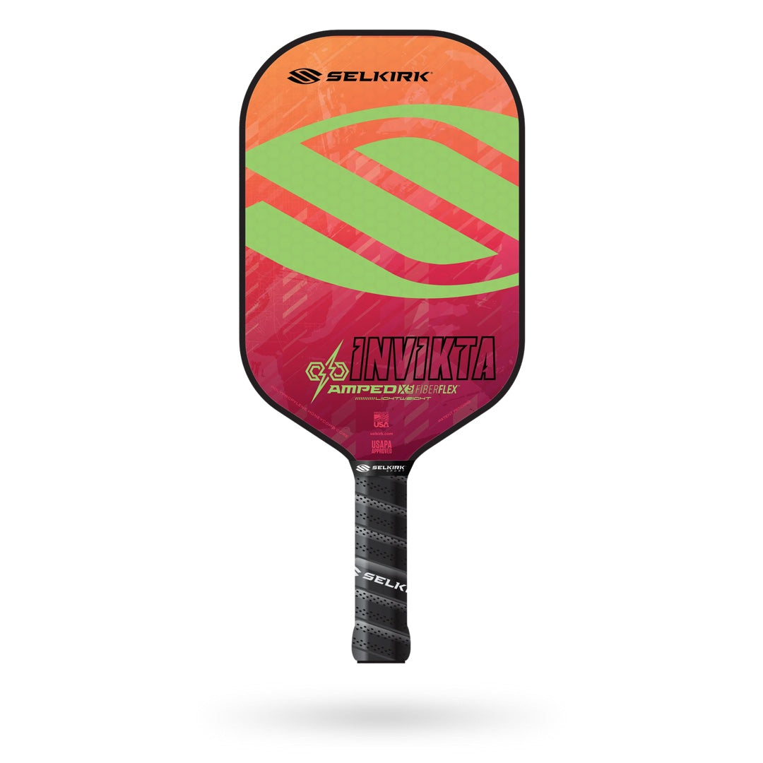 A Selkirk Amped Invikta Pickleball Paddle on a white background.