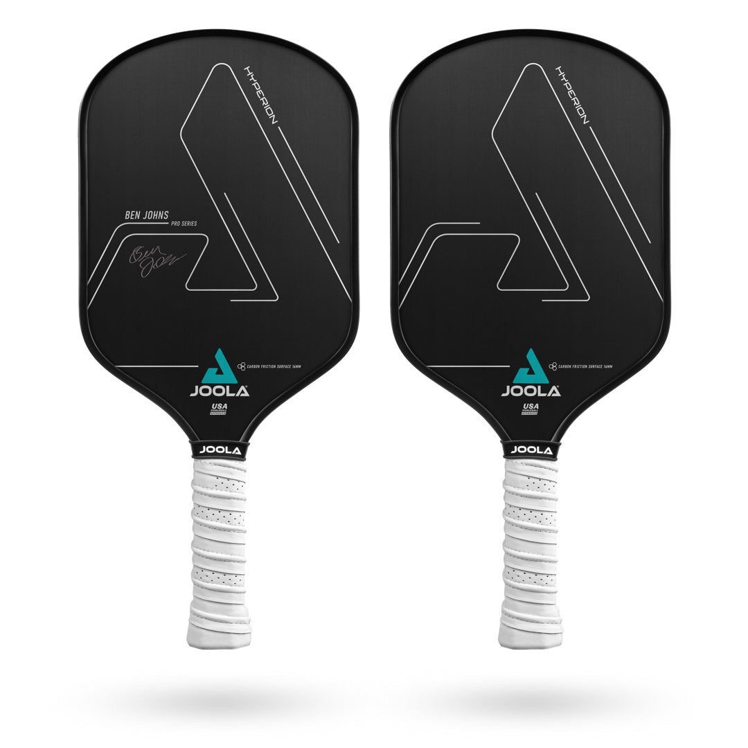 A pair of JOOLA Ben Johns Hyperion CFS 16 pickleball paddles on a white background.