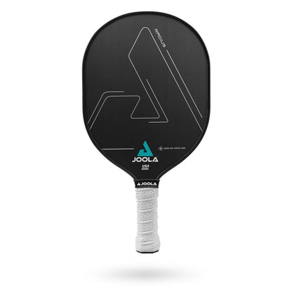 A JOOLA Radius CGS 16 Pickleball Paddle with a black face, white handle, and the brand “JOOLA” displayed prominently in the center. The paddle features sleek, minimalist line designs and a carbon grip surface for enhanced control.