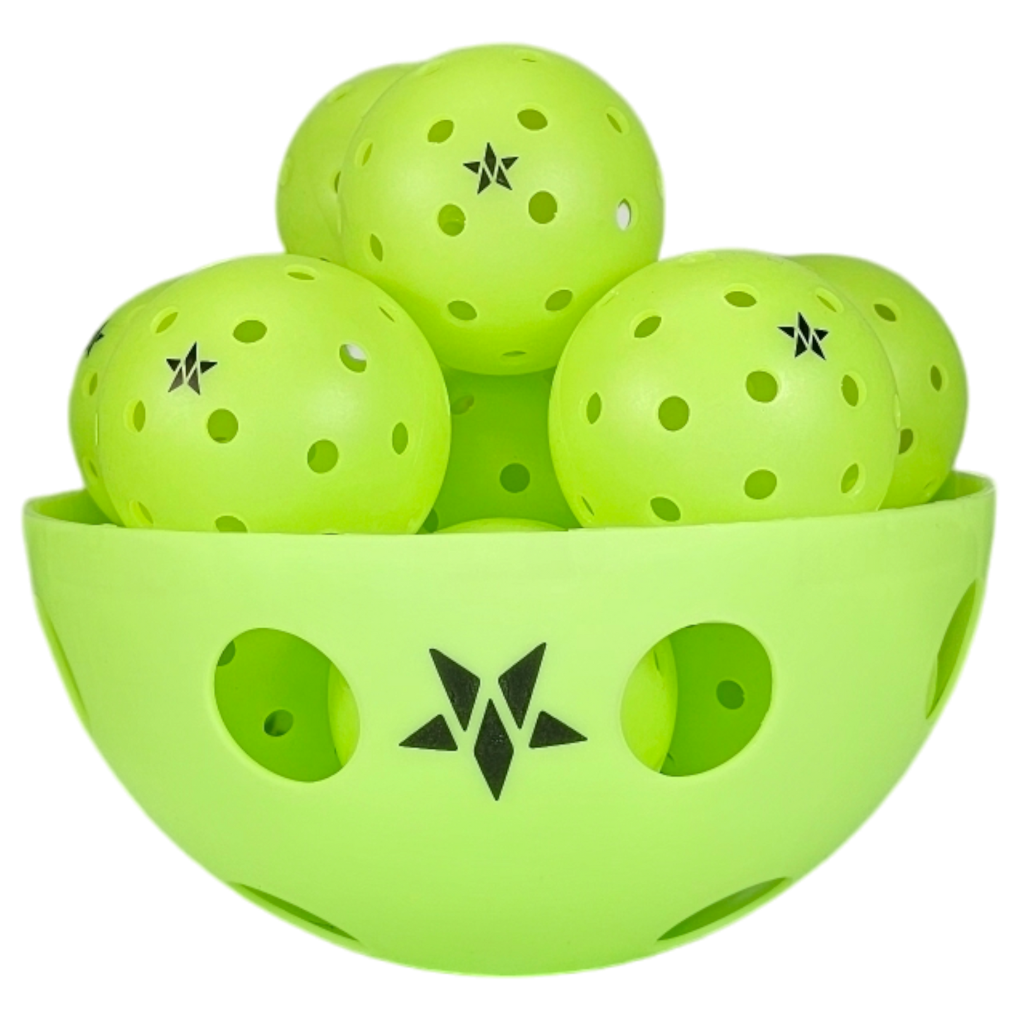 A set of green Master Athletics Jumbo Pickleball Balls, including 12 M40 balls, displayed in a matching green container.