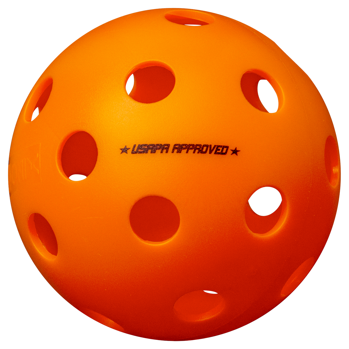 An Onix Fuse Indoor Pickleball ball with holes on it.