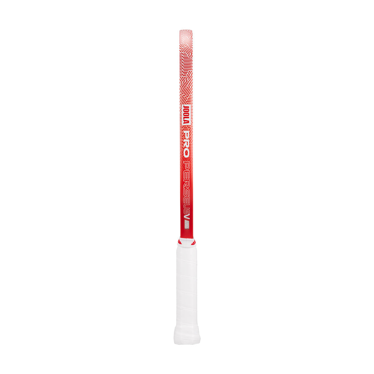 A Blaze Red JOOLA Perseus Pro V 14mm Ben Johns pickleball paddle, styled like carbon fiber, is displayed on a plain white background.