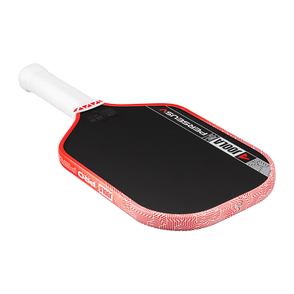 The JOOLA Perseus Pro V 16mm Ben Johns Blaze Red Pickleball Paddle features a black carbon fiber face, white handle, and red accents, with “JOOLA Perseus” on the surface—crafted for pros.