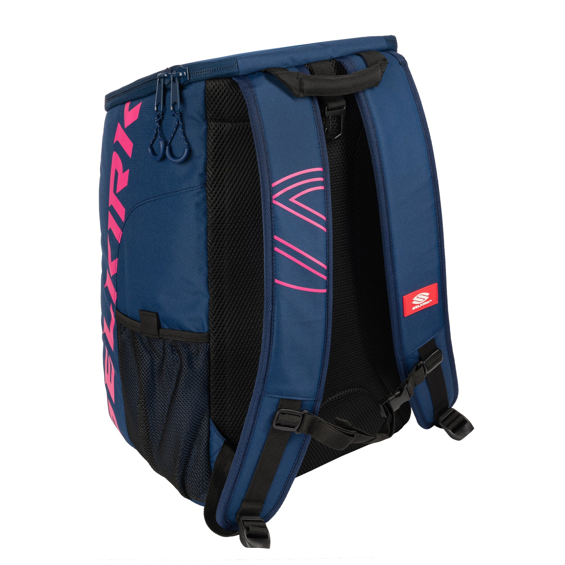 A Selkirk Core Series Team Backpack Pickleball Bag with a pink and blue design.