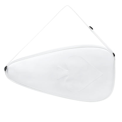 A white, semi-transparent ProKennex Black Ace LG Pickleball Paddle - Daniel de la Rosa Signature Edition with a central breathing valve and adjustable head straps, featuring a carbon graphite face, isolated on a white background.