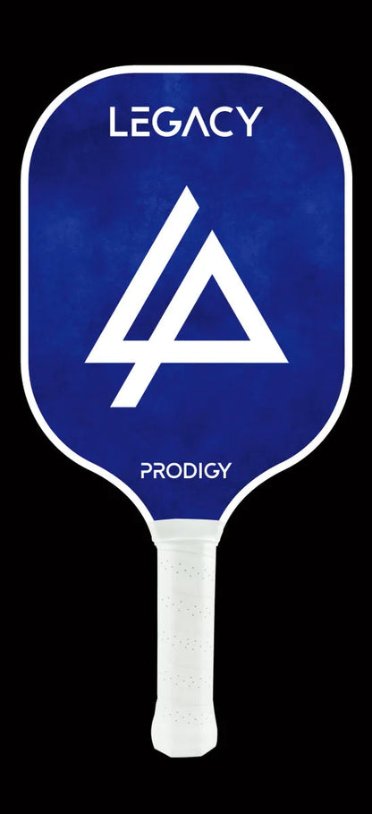 Blue Legacy Prodigy pickleball paddle with a white "Pickleballist" logo at the top, a large white "4a" design in the center, and the word "prodigy" at the bottom.