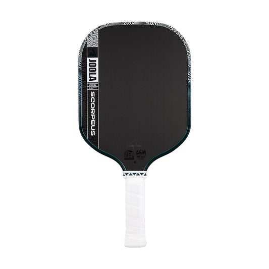 The JOOLA Scorpeus Pro V 16mm Collin Johns Club Green Pickleball Paddle, part of the Collin Johns signature collection, features a pro design by JOOLA.